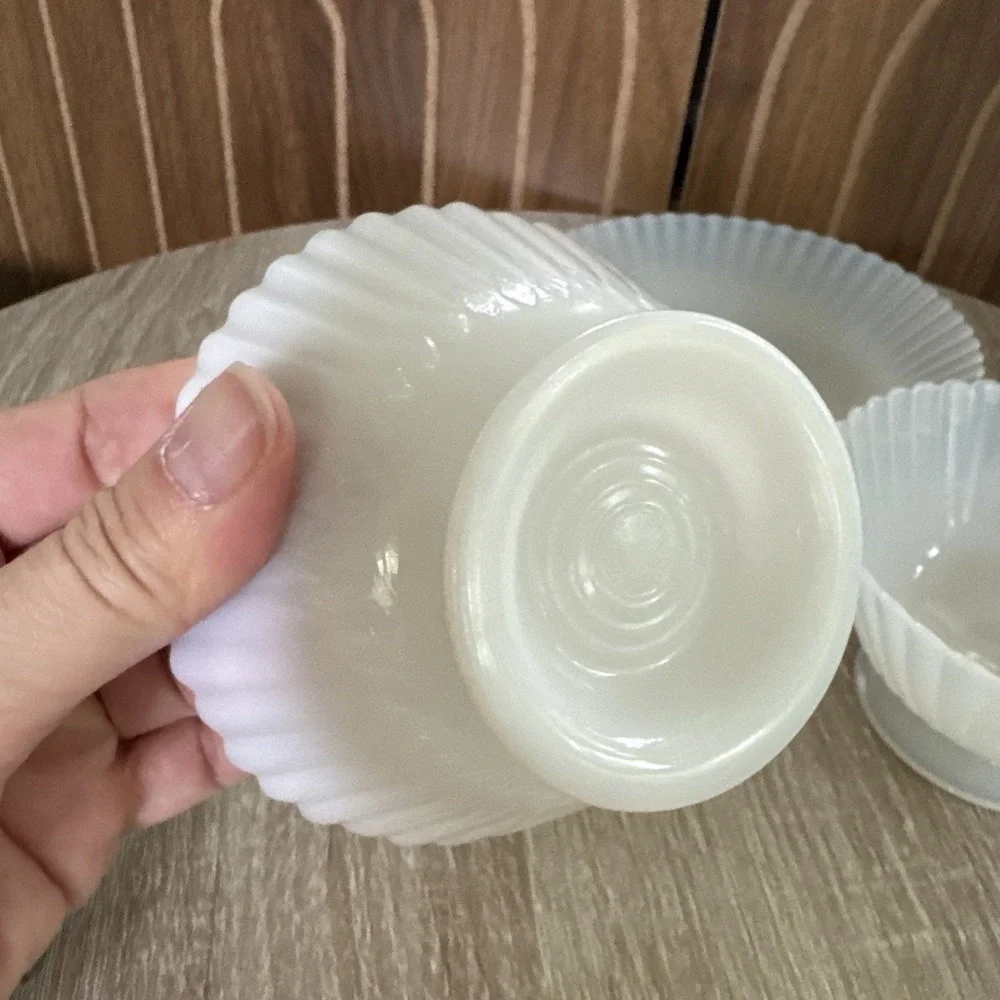 1930's Macbeth Evans Petalware Monax Glass Low Sherbet Bowls Set Of 4